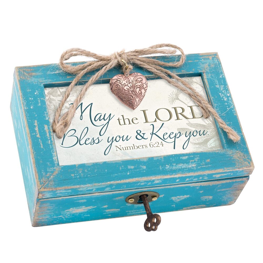 5533 Lord Bless and Keep You Petite Locket Distressed Teal Music Box Plays